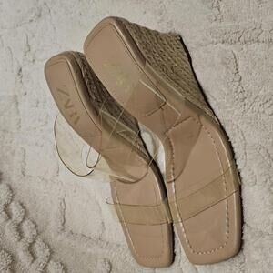 Zara Vinyl Transparent Clear Double Strap Wedge Espadrille Sandals 7 (EU 38)